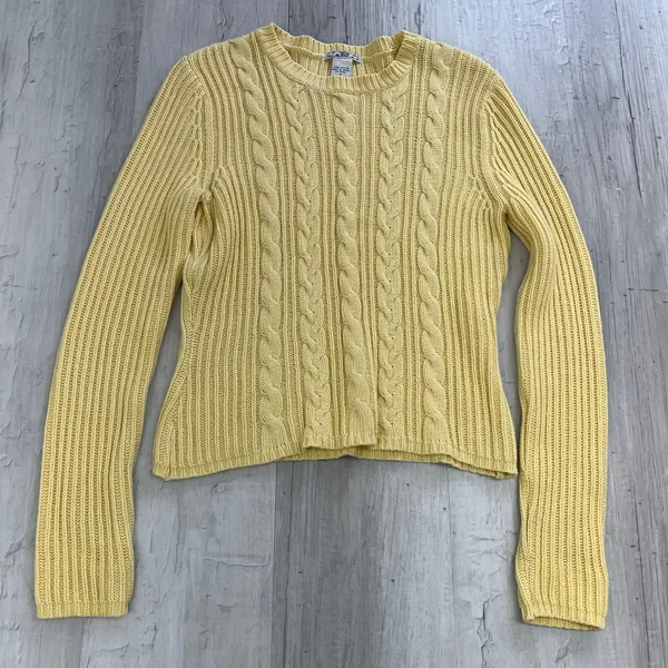 TJ Maxx Yellow Long Sleeve Cable Knit Pullover Bright Warm Colorful Sweater - Image 3