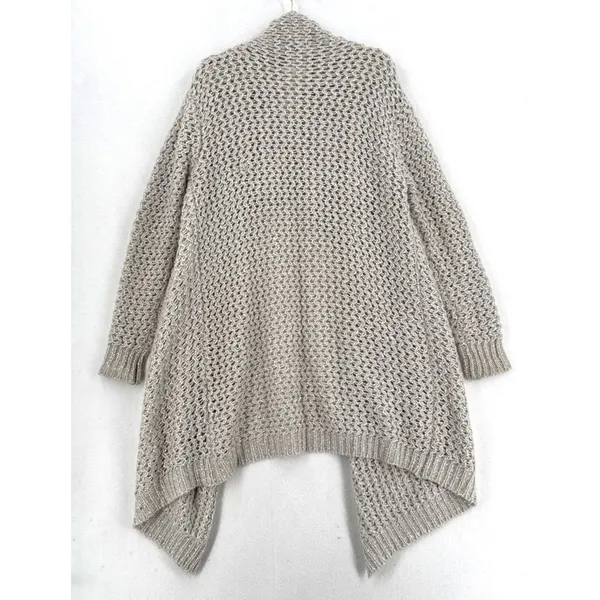 Solutions Cardigan Women L Beige Open Knit Oversized Lagenlook Asymmetrical Dust - Image 2