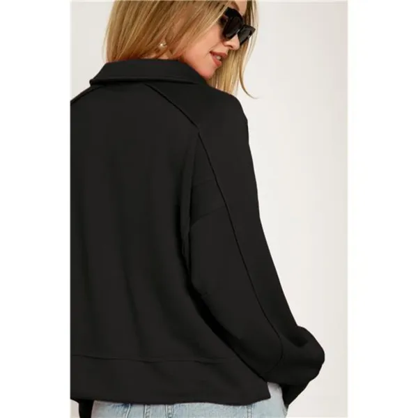 ✨NWT Umgee Collared Neck Long Sleeve Top with Raw Hem Detail - Image 3