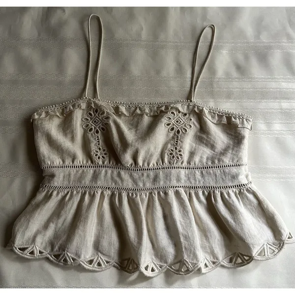 Zara Embroidered Peplum Top Beige/ Cream Size S New with Tags Women’s - Image 5