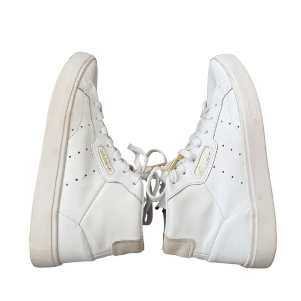 Adidas Sleek Mid White Leather High Top Sneakers Gold Foil Size 6.5 - Image 5
