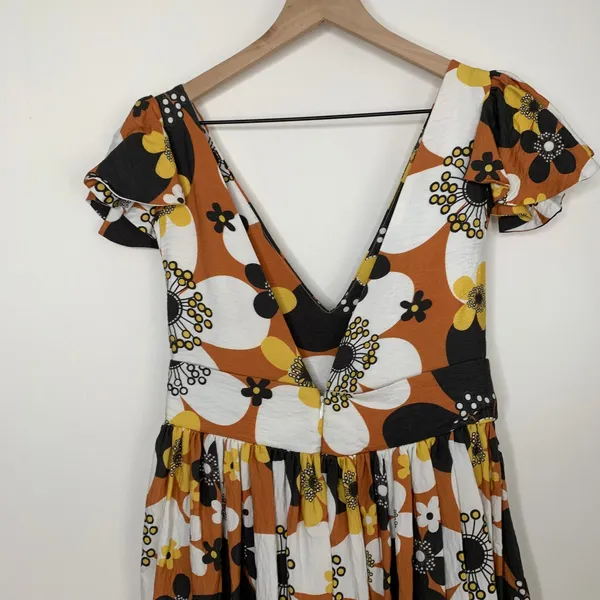 Dodo Bar Or Jenny Long Dress Brown Retro Floral Maxi Size Medium Womens - Image 6