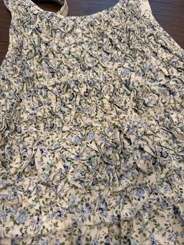 Free People Floral Smocked Open Back Mini Dress Blue Cream Small - C11-498 - Image 5