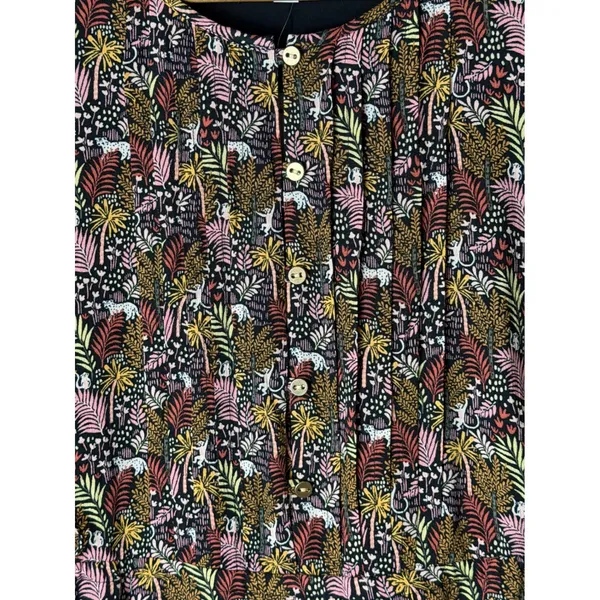 Loft Paradise Pintucked Side Tie Dress Women Medium Green Pink NWT Tropical Boho - Image 8
