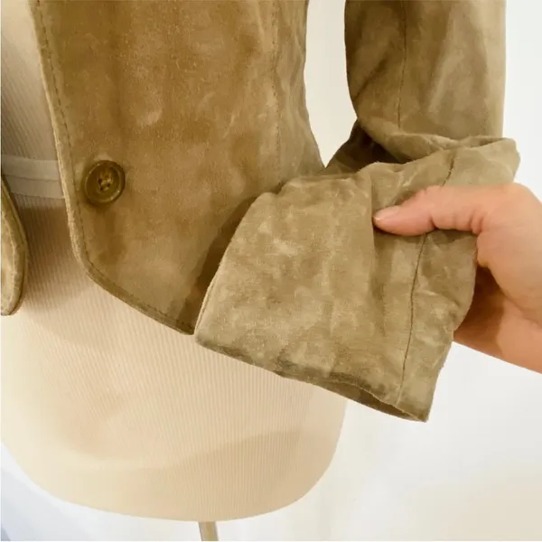 Vintage blazer cropped suede leather boho jacket Tan - Image 3