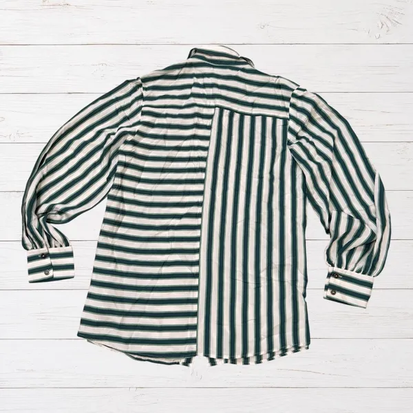Maeve Anthropologie Green White Mixed Stripe Button Down Blouse Long Sleeve S - Image 3
