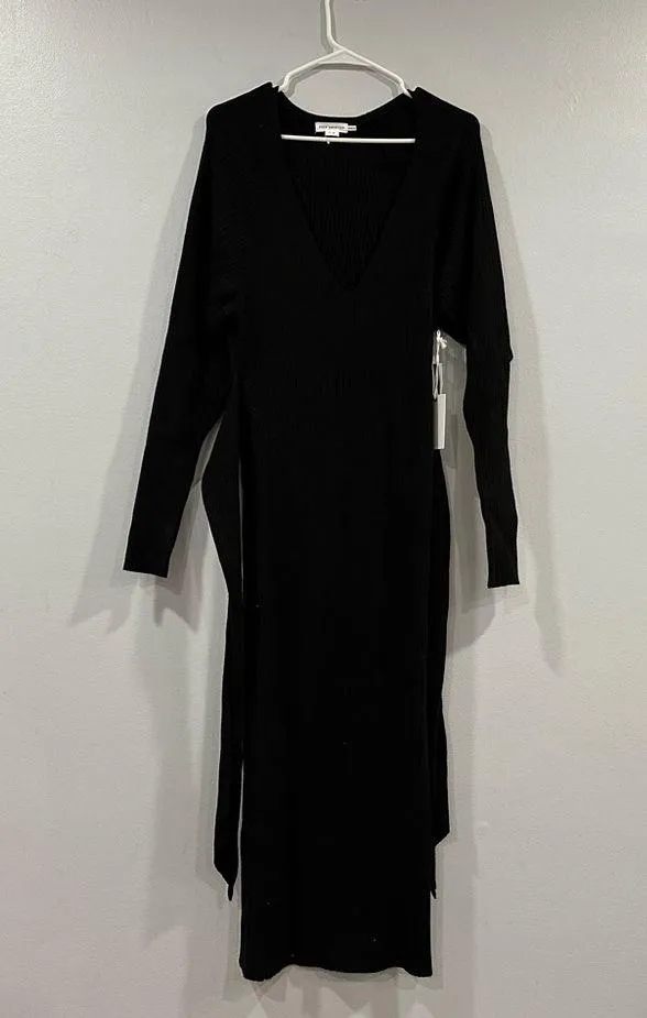 NWT Good American Long Sleeve Belted Bodycon Midi Sweater Dress Black 1/2 - Image 2