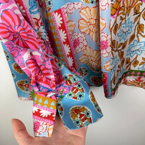 Zara Floral Patchwork Button Up Blouse Large Multicolor Maximalist Colorful‎ Art - Image 2