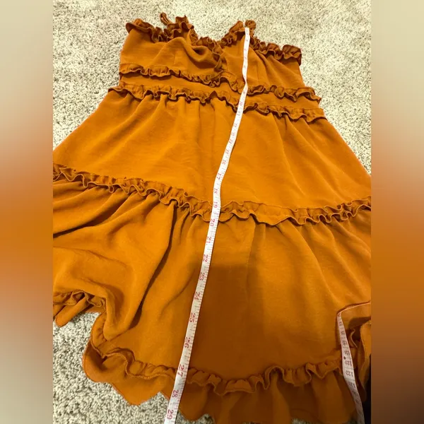IRIS Rust Orange Ruffle Mini Dress Size M – Boho Flowy Summer - Image 8