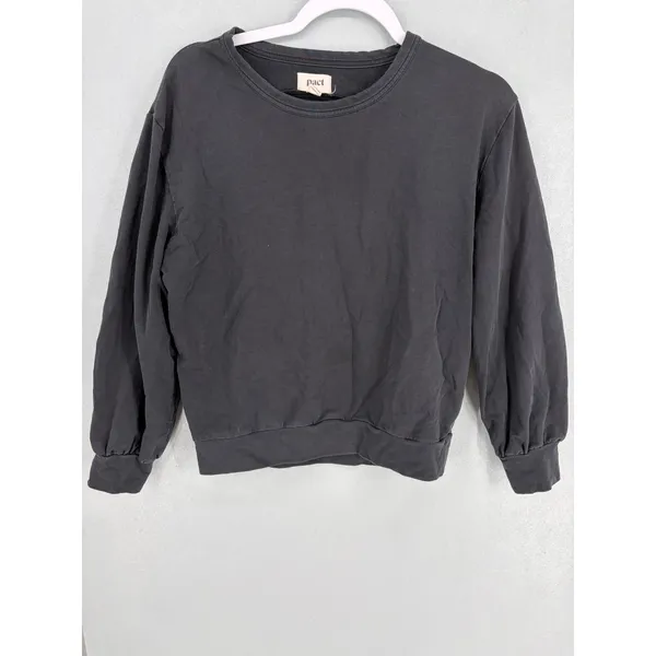 Pact Womens Sweatshirt Black Organic Cotton Back Cutout Pullover Small - Image 3
