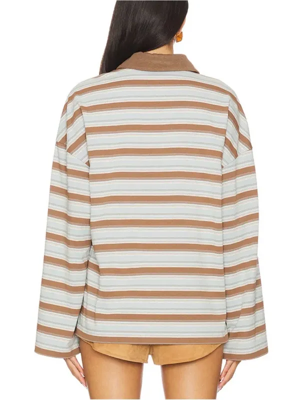 Lovers + Friends Rowan Rugby Top en Blue & Brown Stripe - Image 2