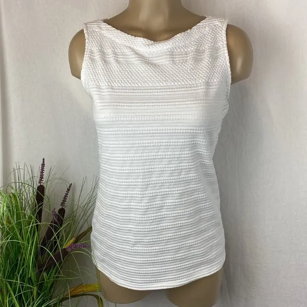 Anthropologie White Short Sleeve Striped Knit Tank Top S - Image 2