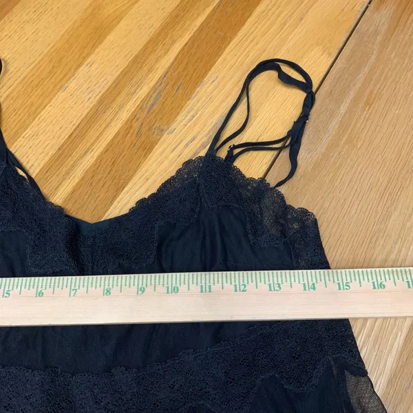 Victoria's Secret Black Mesh Tiered Lace Slip Dress Babydoll Small 373824-093‎ - Image 2