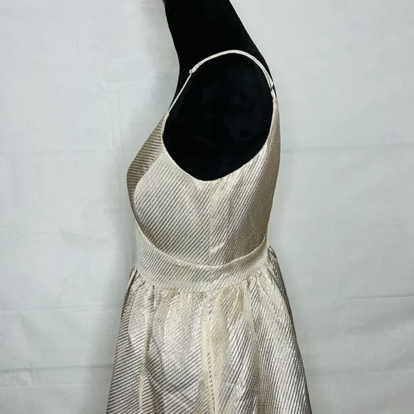 Lulu’s Star of the Evening Gold Metallic Skater Mini Dress Size M Adjustable - Image 6