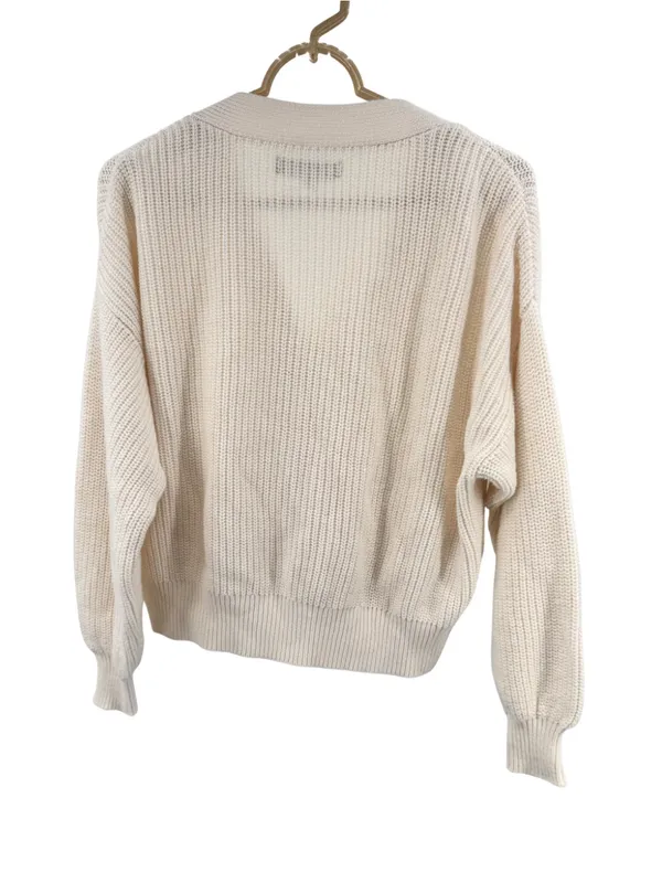 LOFT Cream Ribbed slouchy cropped cardigan S cotton casual fall winter neutral - Image 2