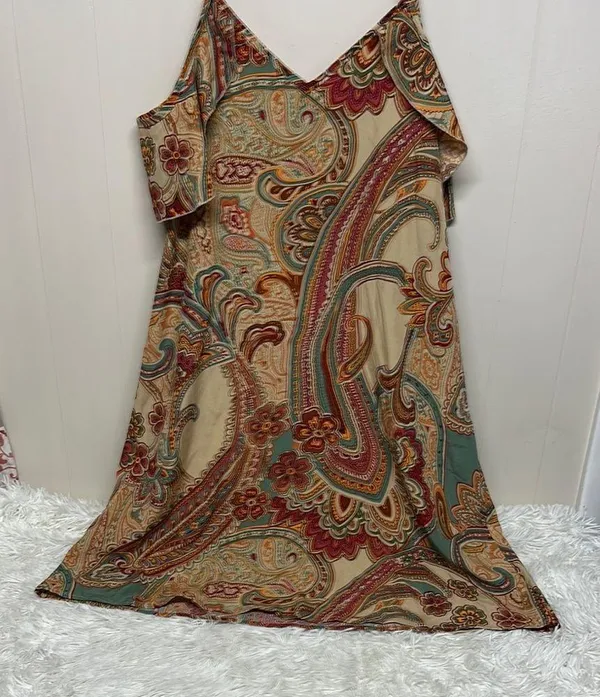 Red and Orange Ruffled Tiered Sundress with Cold Shoulder - Image 4
