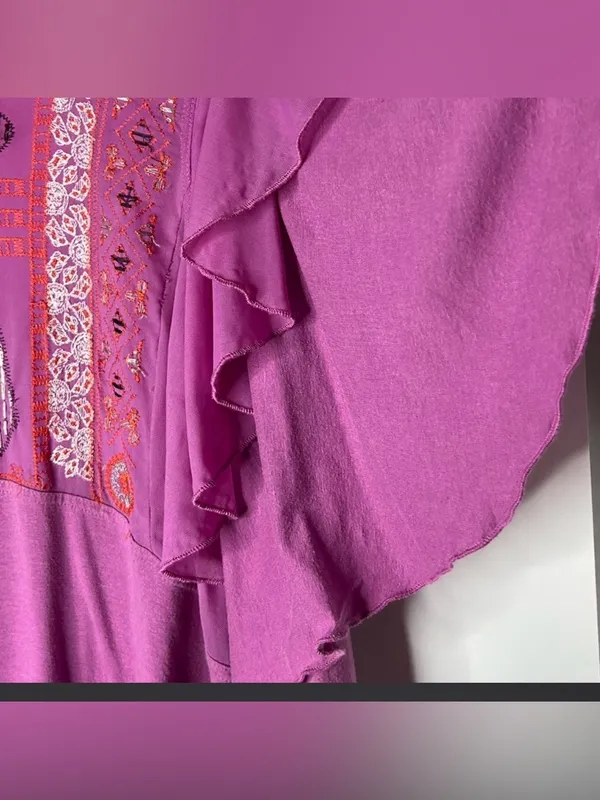 Free People La Cienega Wisteria Mauve Embroidered Sheer Inset Blouse Size L - Image 5
