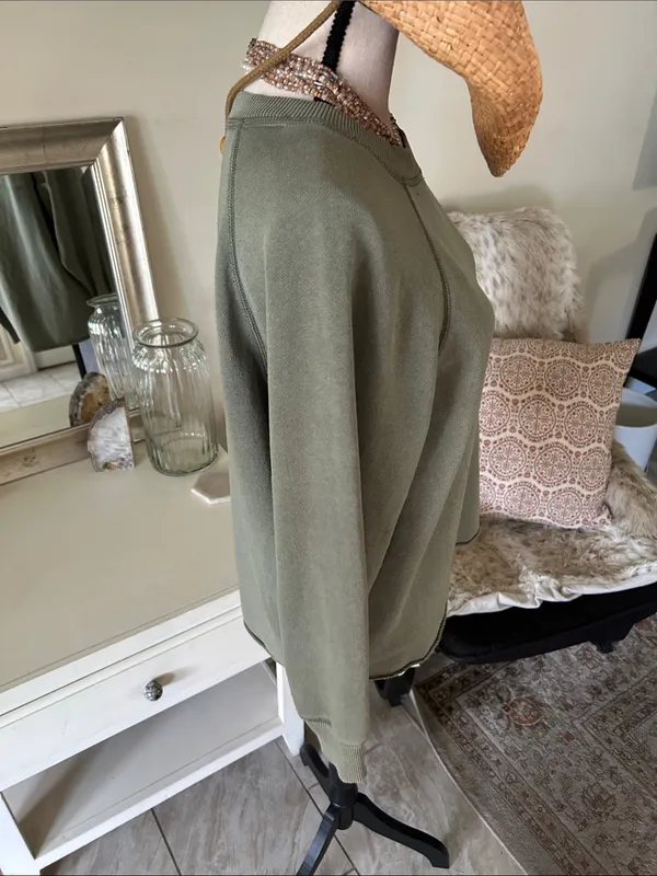 Aerie crew olive green comfy casual boxy light sweatshirt XS oversized - Image 6
