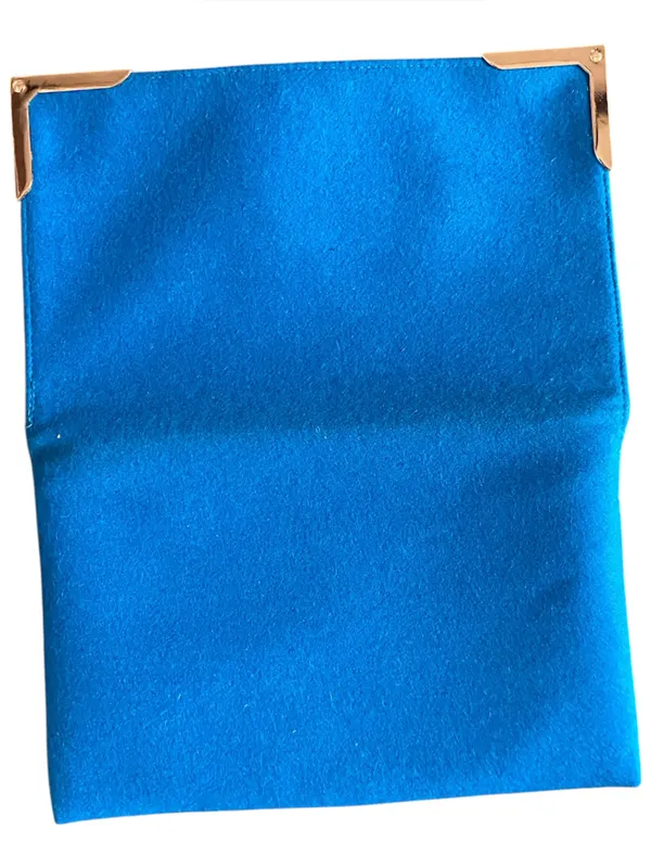 Shiraleah Chicago Blue Wool Blend Envelope Clutch Purse Gold Corner Accents Glam - Image 3