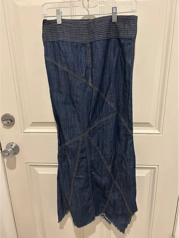 Vintage Y2K Urban Outfitters Denim Maxi Skirt S Asymmetrical Raw Hem Boho - Image 3