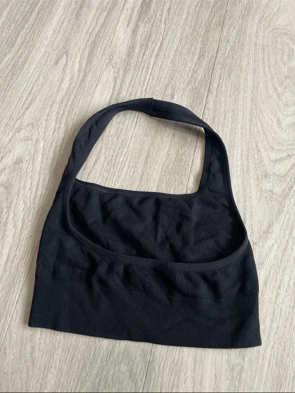 Black Ribbed Halter Crop Top - Image 2
