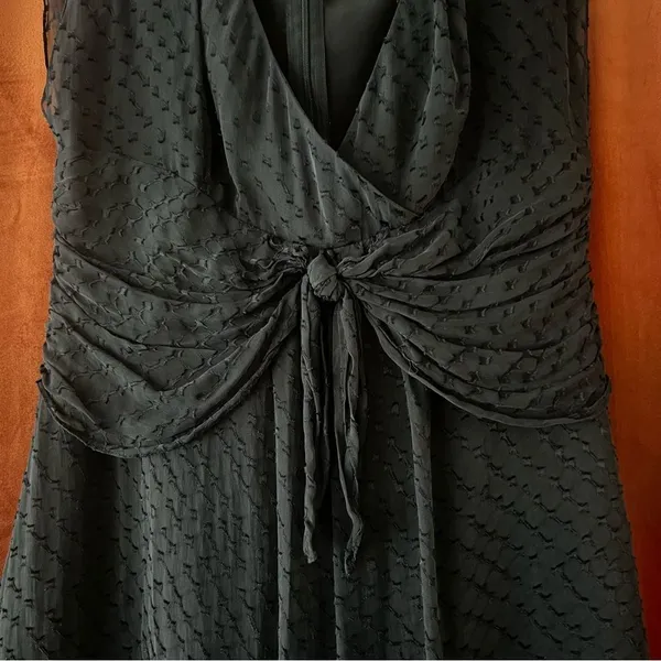 Adrianna Papell Black Silk Textured Fit & Flare Tie Front Dress Size 6 - Image 2