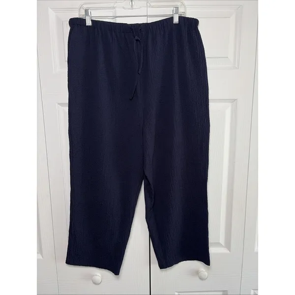 Analogy Textured‎ Crinkle Crop Pants Womens Size XL Navy Blue Lagenlook Clean - Image 2