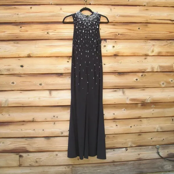 MAC DUGGAL 2260 Black High Neck Sleeveless Beaded Jersey Fitted Gown Size 6 - Image 10