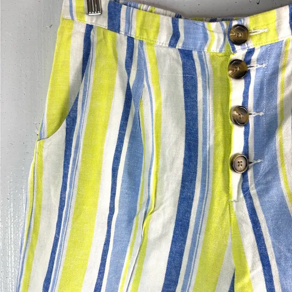 a.n.a L Linen Blend Beachcomber Striped Wide Leg Ankle Pants - Blue and Yellow - Image 3