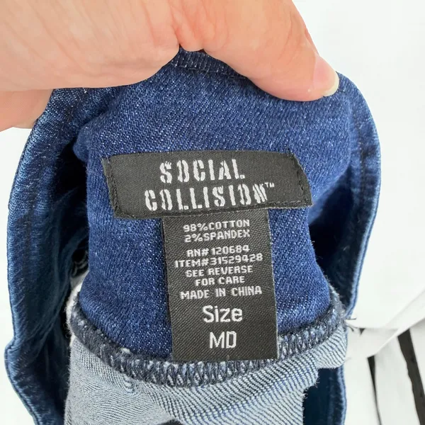 Social Collision Y2K Pleated Jean Mini Skirt Sz M Preppy Indie Academia Denim - Image 7