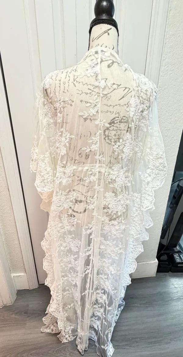 Ark & Co. White Floral Lace Duster Kimono Maxi Swim Cover-Up / Robe - Size S ✨ - Image 12