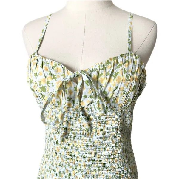 Free People Lavender Daze Floral Smocked Midi Dress Yellow Green Cotton Medium - Image 3