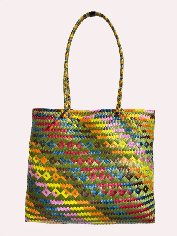 Large Colorful Mexican Woven Straw Tote Bag Market Beach Boho Handmade - Image 5