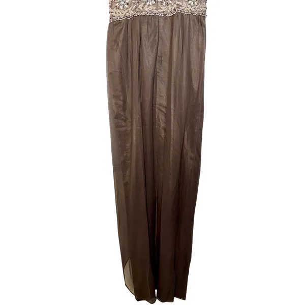 NWT Mandalay Brown Silk Beaded Embellished Maxi Long Gown Evening Dress Size 4 - Image 9