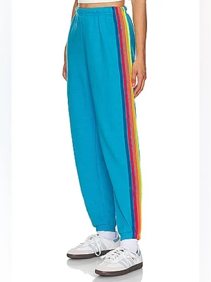 Aviator Nation Neon Blue // Neon Rainbow Stripe Sweatpants XS - Image 2