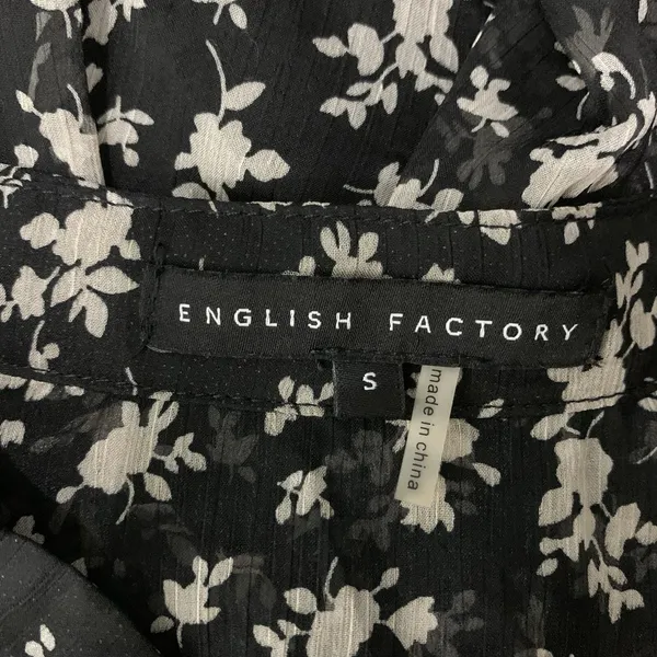 English Factory Blouse Small Black Gray Sheer Boho Long Sleeve Vintage - Image 7
