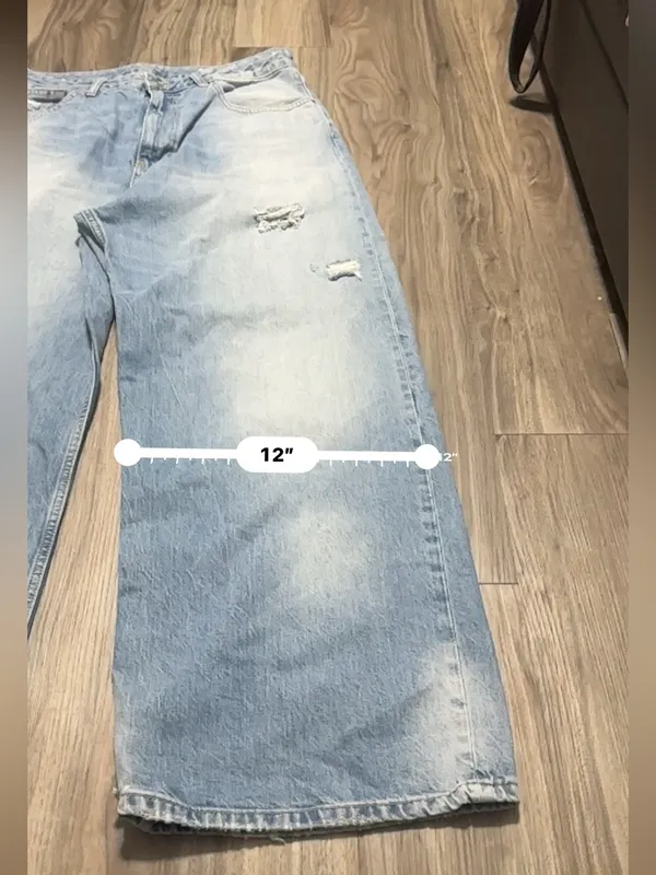 Zara Light Blue Distressed Wide-Leg Jeans - Image 6