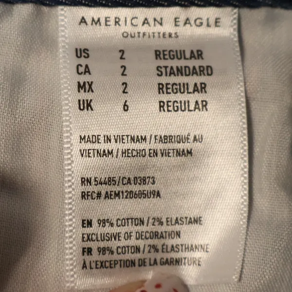 American Eagle Denim Mini Skirt Womens Blue Red Stripe Raw Hem Stretch‎ Size 2 - Image 3