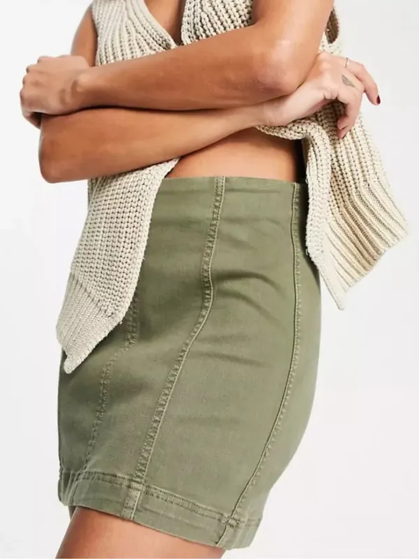 Free People Modern Femme Denim Olive Green Fitted Comfortable Soft Mini Skirt 4 - Image 2