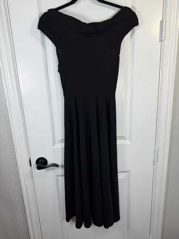 ASOS Black Off Shoulder Wrap Front Midi Dress Size US 6 - Image 4