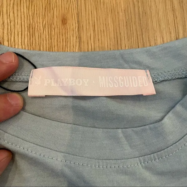 Missguided - Playboy Repeat Logo Pocket Tee in Blue - Image 6