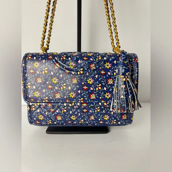 Tory Burch Fleming Printed Small Convertible Shoulder Bag Blue Wild Pansy - Image 3