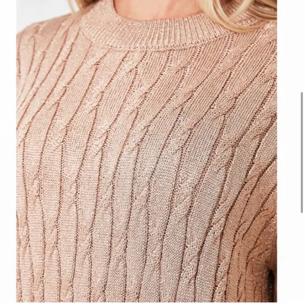 Tuckernuck Gold Metallic Cable Knit Long Sleeve‎ Midi Dress size Medium - Image 4