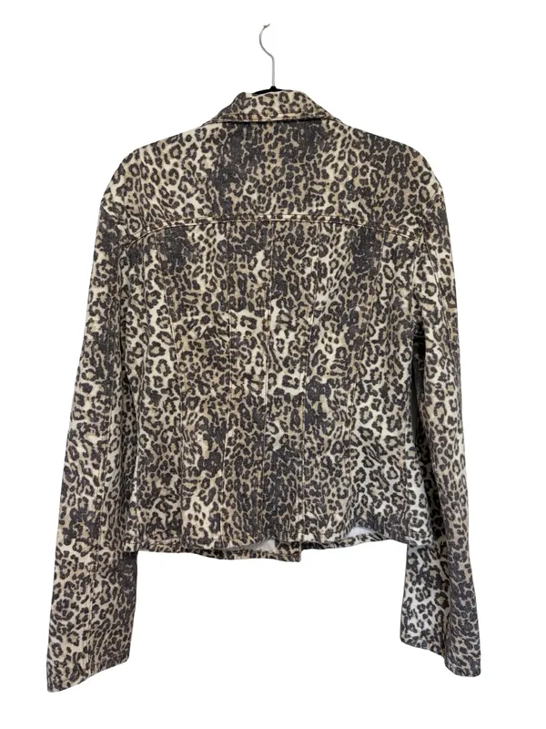 NEW Lioness Rider Seamed Denim Jacket in Beige Leopard Fade Print - Size L - Image 4