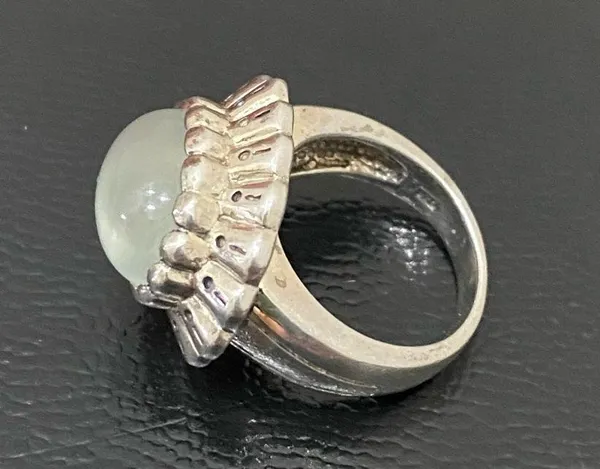 Vintage 925 Signed Sterling Silver Chalcedony Natural Stone Ring Size 6.5 - Image 8