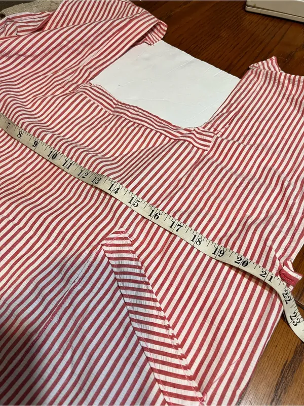 VTG country cottage-core Full apron Bib Seersucker Handmade Red White Stripe Tie - Image 7
