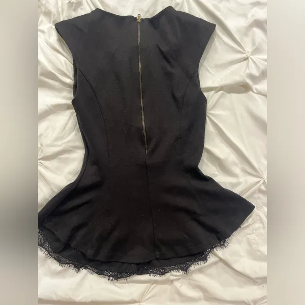 Black Sleeveless Peplum Top with Lace Trim - Image 2