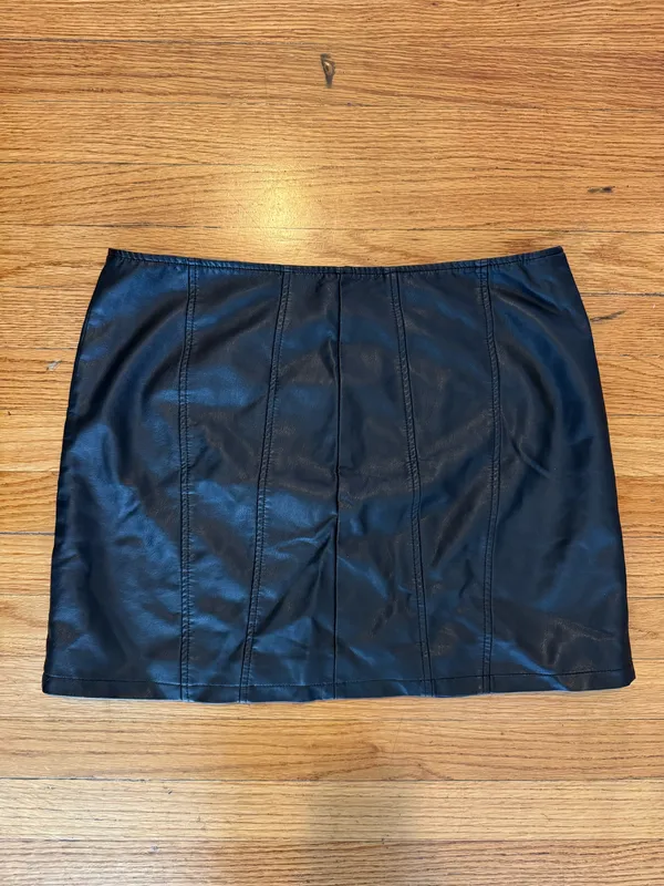 Free People Layla Faux Leather Mini Skirt in Black - Image 3