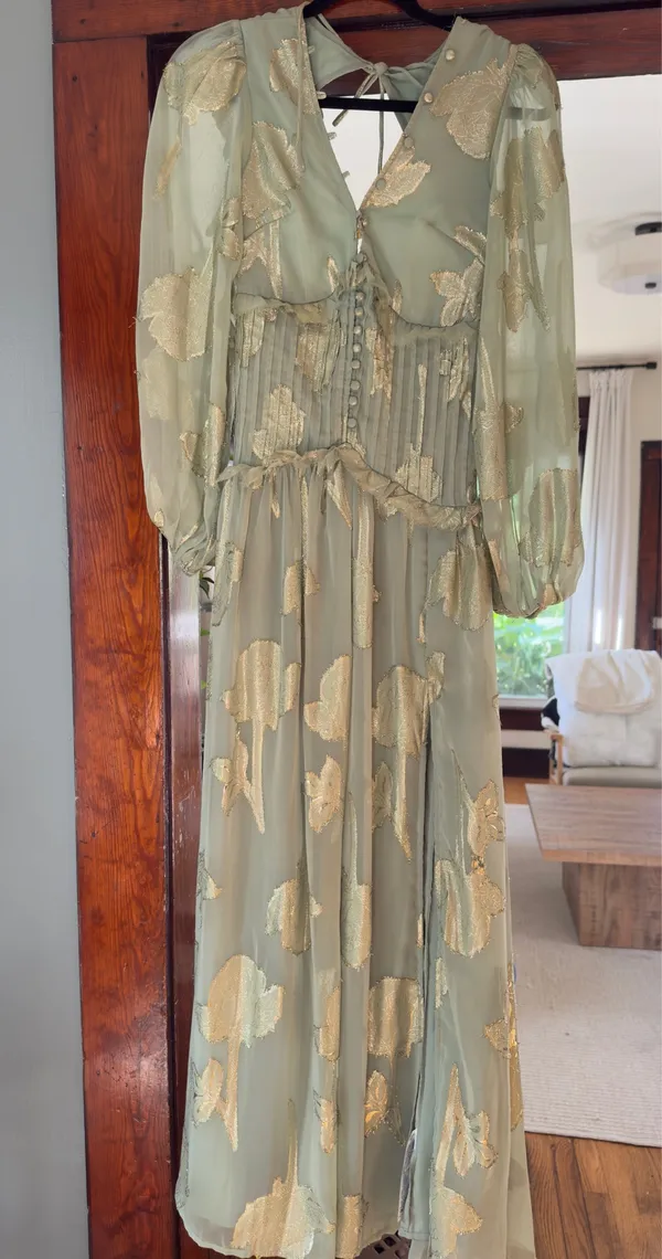 ASOS Foil Floral Long Sleeve Maxi Dress Design Green Mint 0 - Image 2