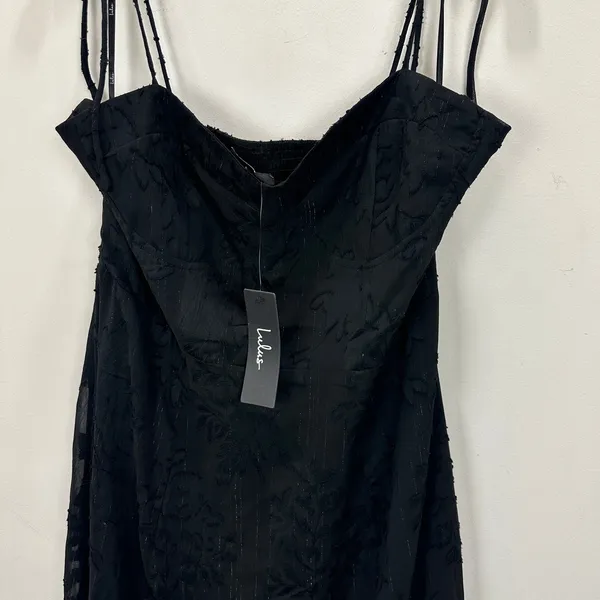 Lulus Loveliest Looks Black Floral Jacquard Tie-Strap Midi Dress Large NWT - Image 10